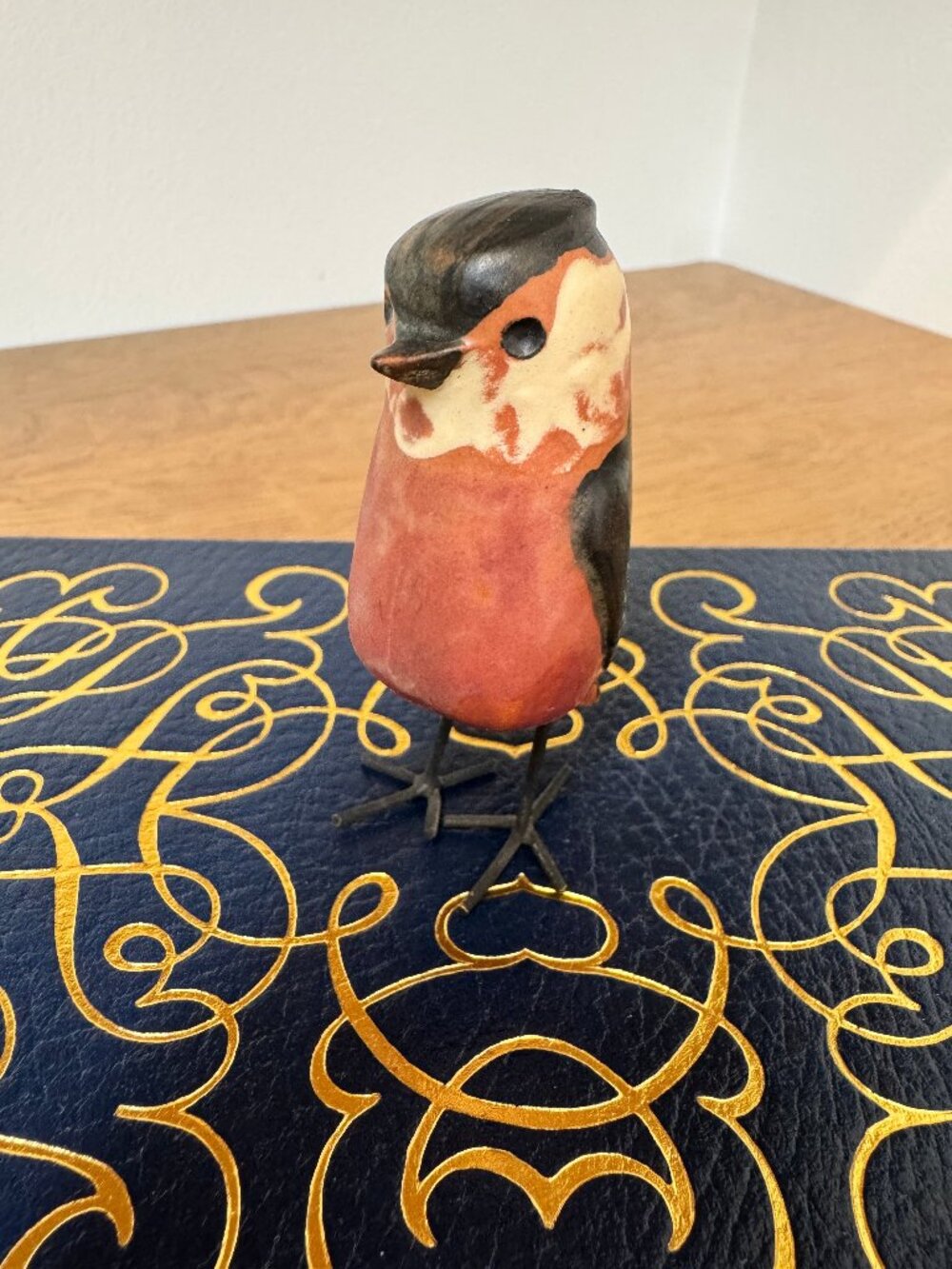 Hand Painted Ceramic Bird Figurine Iron Legs 3"